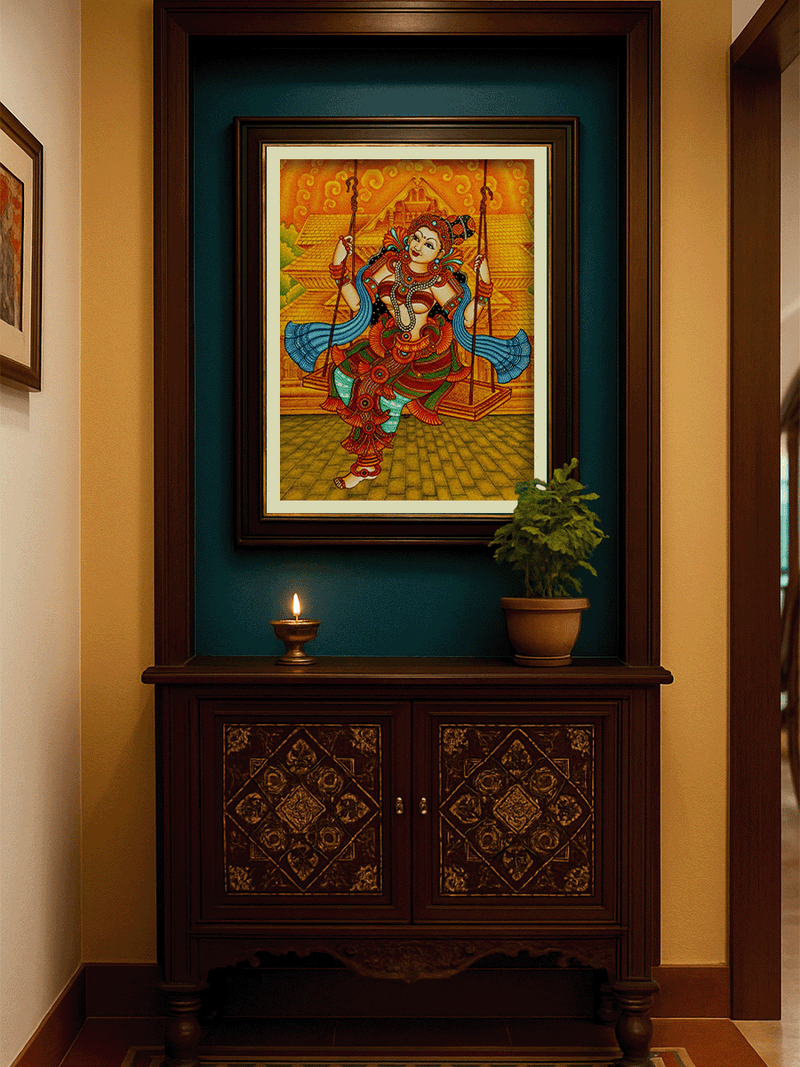 The Girl on the Swing in Kerala Mural by Adarsh for sale