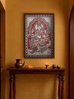 The Goddess of Wisdom: Sarasvati in Red Kalamkari by Siva Reddy for sale