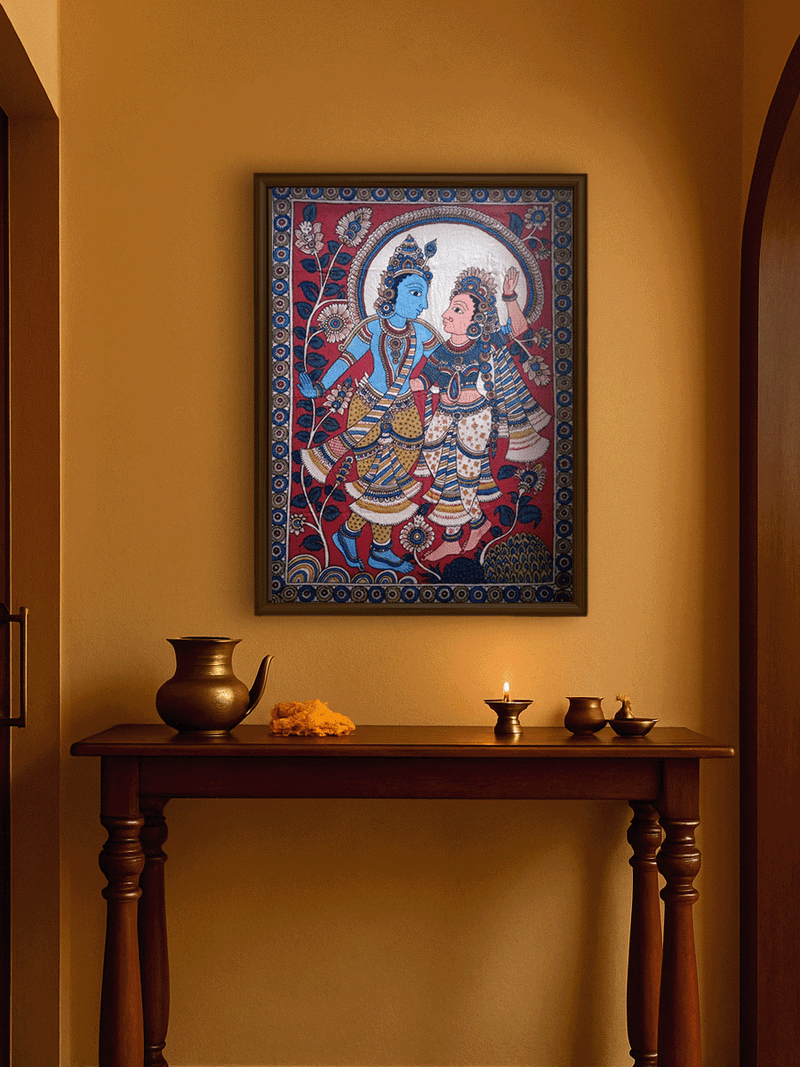 The Graceful Symphony: Radha Krishna in Kalamkari by Siva Reddy for sale