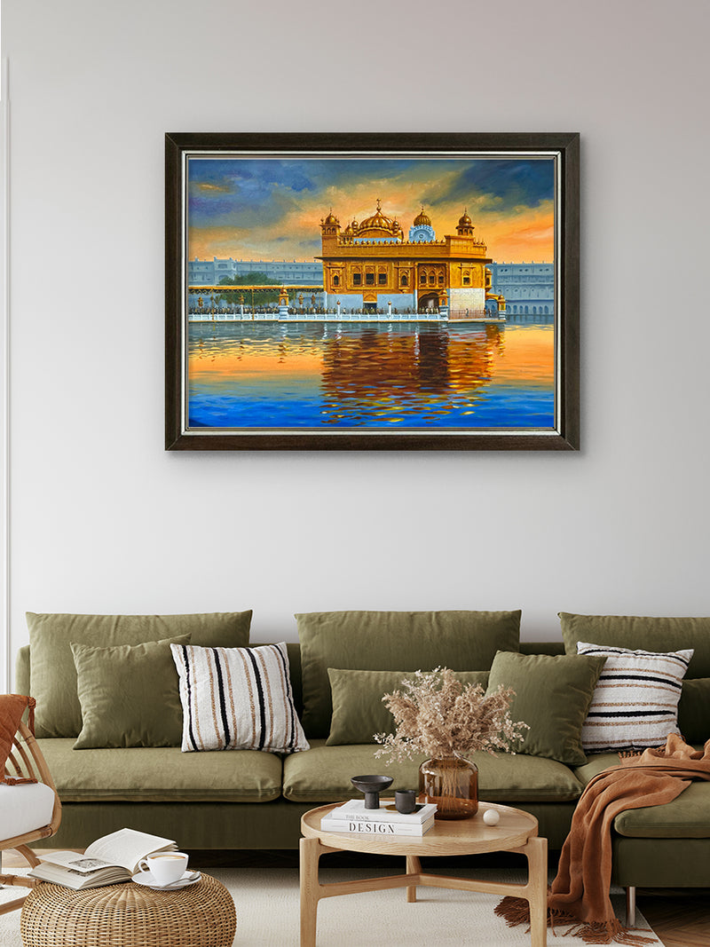 The Holy View: Golden Temple in Acrylic painting by Kulwinder Singh for sale