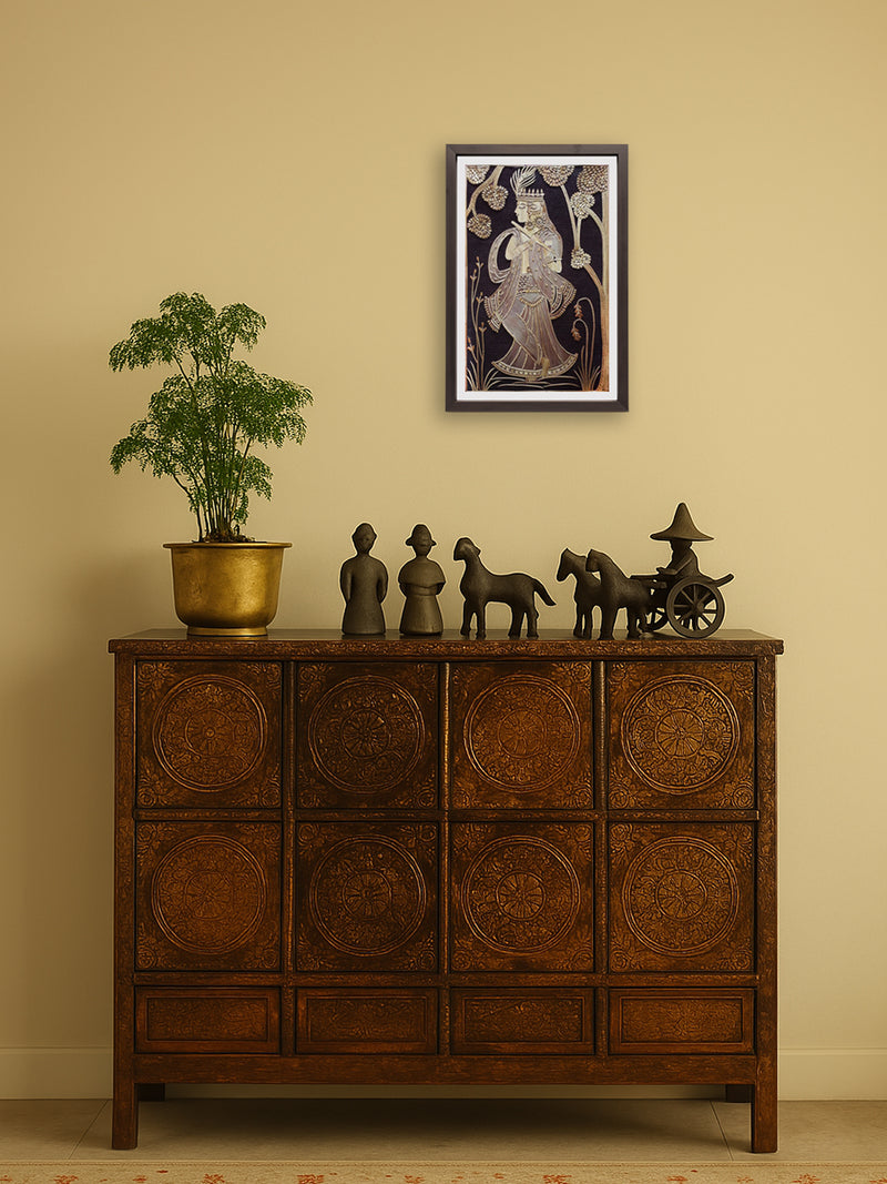 The Melodious Tunes of Lord Krishna in Sikki Grass Artwork by Dhirendra Kumar for sales
