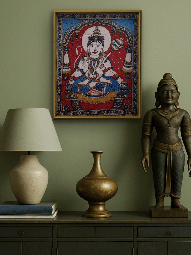 The Monkey God: Lord Hanuman in Kalamkari by Siva Reddy for sale