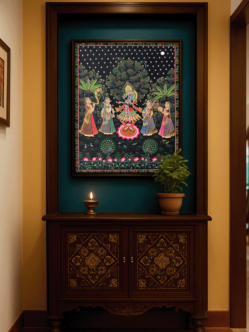 The Night of Devotion: Sharad Purnima in Pichwai Painting by Naveen Soni for sale