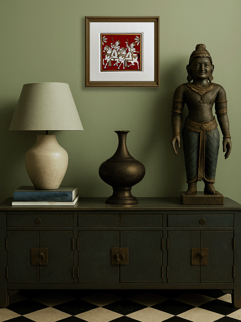 The Royal Cavalry in Procession: A Phad Painting by Kalyan Joshi for sale