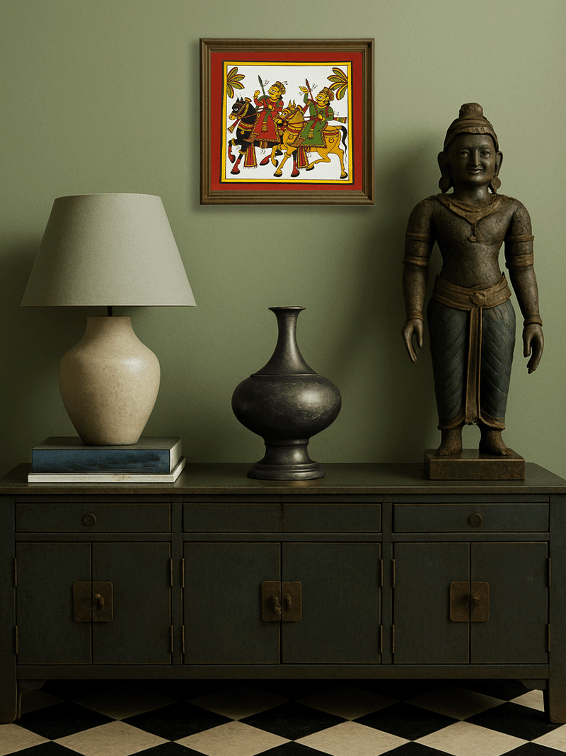 The Royal Horsemen: A Phad Painting by Kalyan Joshi for sale