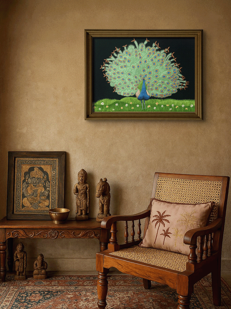 The Royal Peacock: A Zardozi Artwork for sale