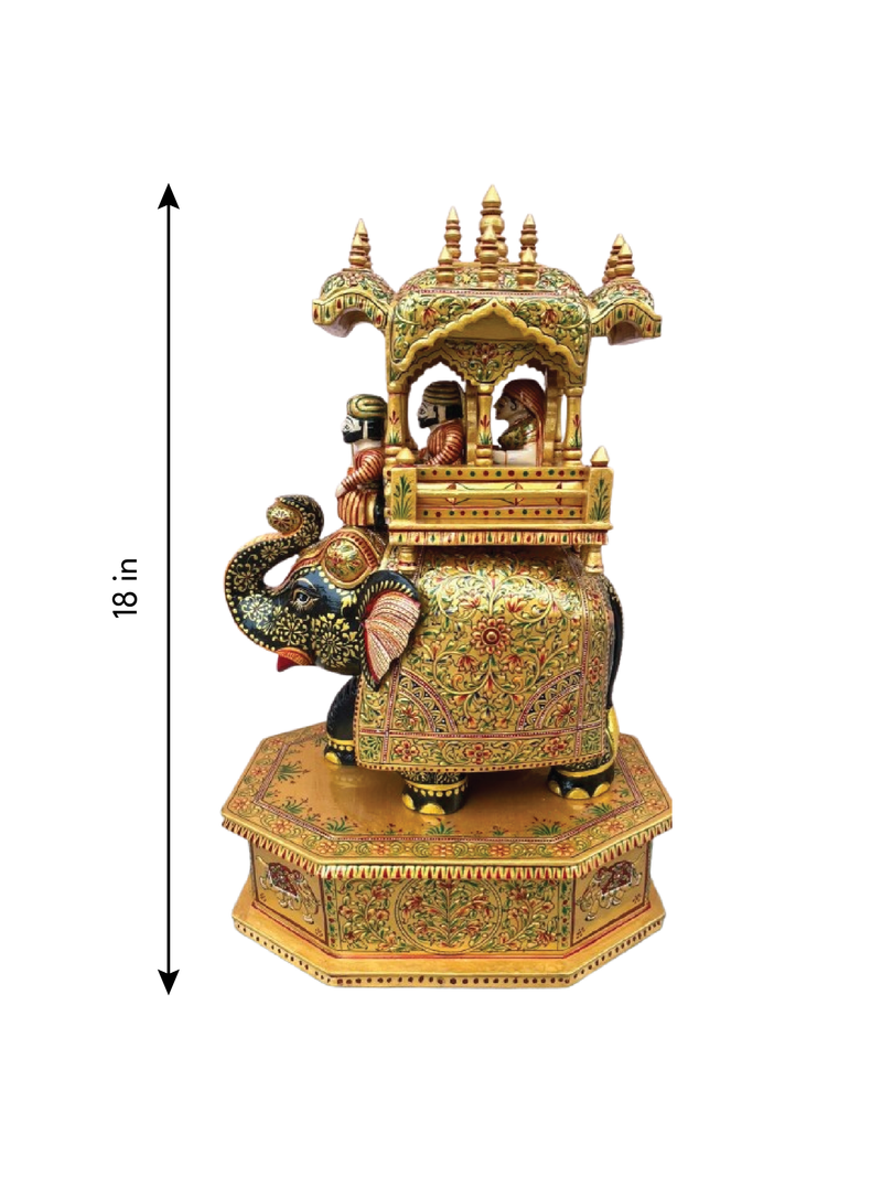 The Royal Procession: King, Queen, and Elephant in Kadam Wood Carving by Om Prakash for sale
