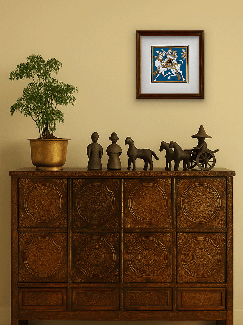 The Royal Ride: King and Queen in Phad Painting by Kalyan Joshi for sale
