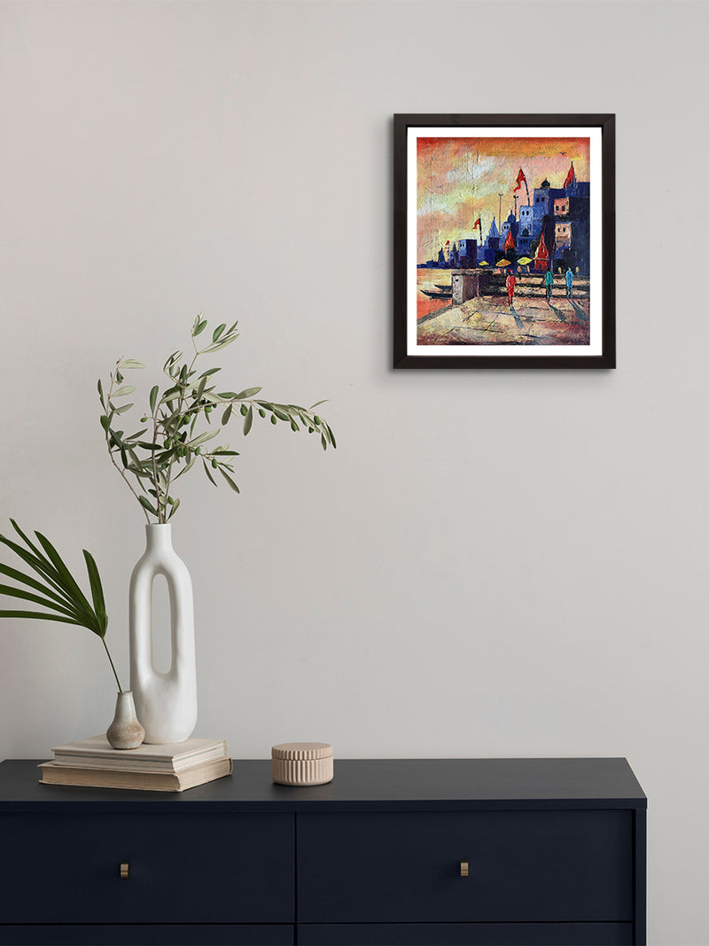 The Spiritual Devotion: Banaras Ghat in Acrylic by Ashish Kumar Mishra for sale