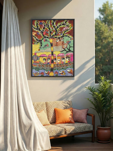 The Train journey in Madhubani by Vibhuti Nath for sale