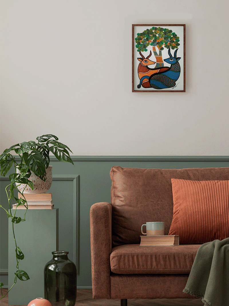 The Tree's Shade: A Pair of Deer in in Gond by Choti Tekam for sale