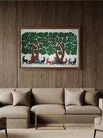 The Vibrant Herd: Trees and Deer in Gond Painting by Choti Tekam for sale