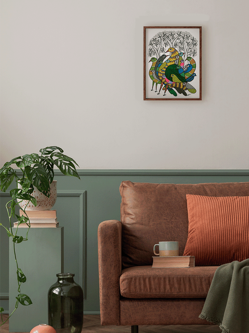 The Wings of Flight in Nature: Flock of Birds in Gond by Choti Tekam for sale