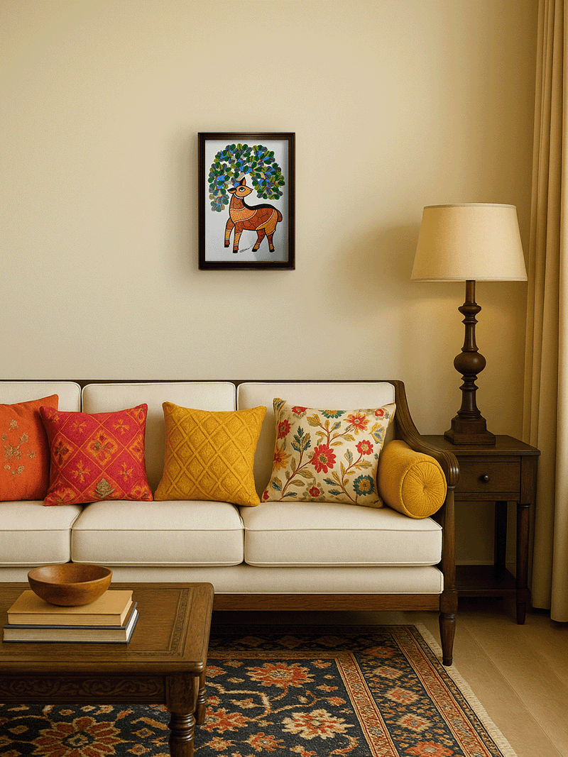 Tree and the Deer in Gond by Choti Tekam for sale