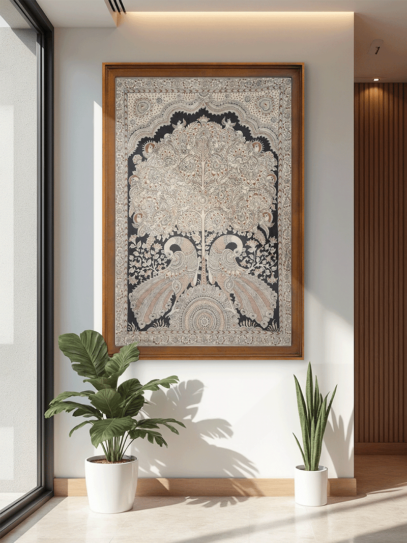 Tree of Life and Peacocks in Kalamkari by Harinath N. for sale