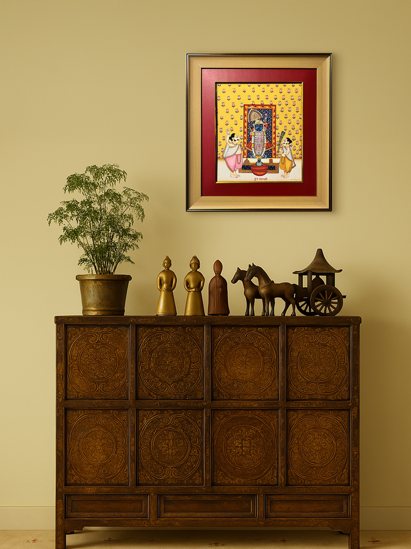Worshipping Shrinathji In Pichwai by Shehzaad Ali Sherani for sale