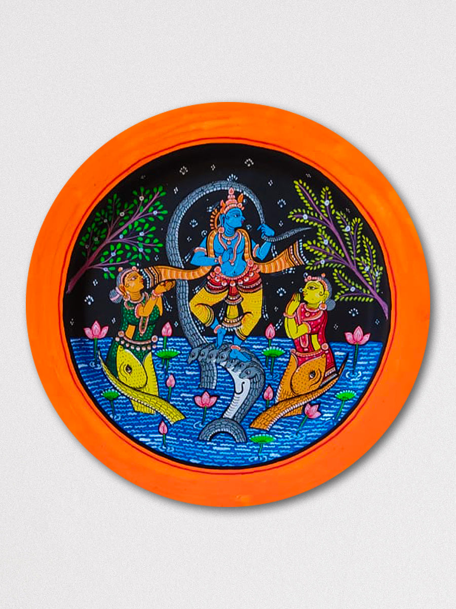 Krishna Pattachitra Wooden Wall Plates for Sale