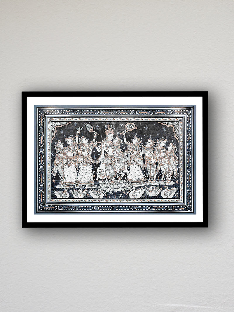 Spiritual Twirl: Awe-Inspiring Radha Krishna Rasleela Pattachitra Painting for Sale!