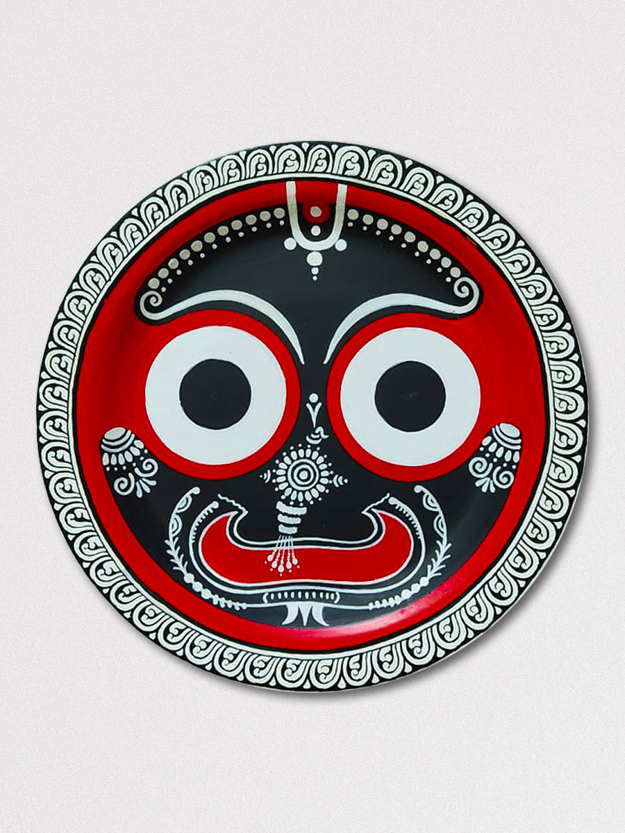 Lord Jagannath's Red and Black Pattachitra Wooden Wall Plates for Sale