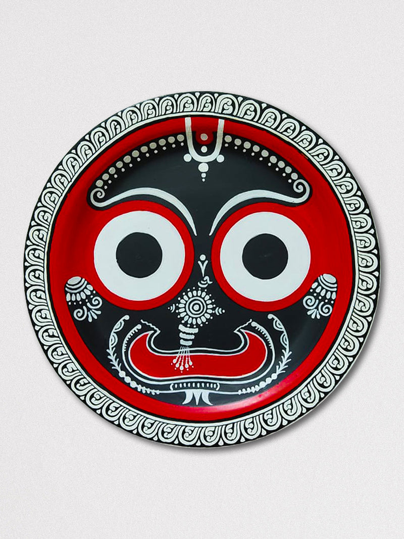 Lord Jagannath's Red and Black Pattachitra Wooden Wall Plates for Sale