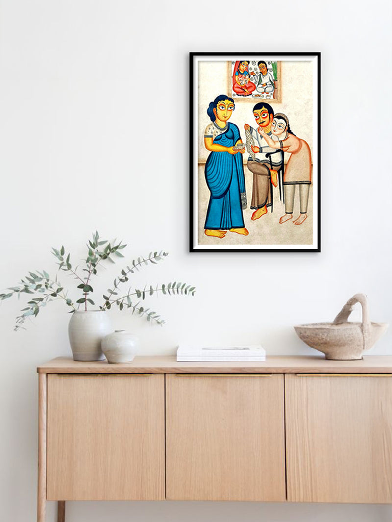 A Bengali Family in Kalighat Painting by Bapi Chitrakar
