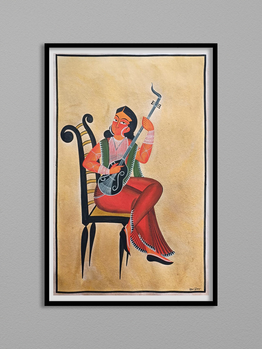 BUY The Woman in Red Saree: Kalighat painting by Uttam Chitrakar