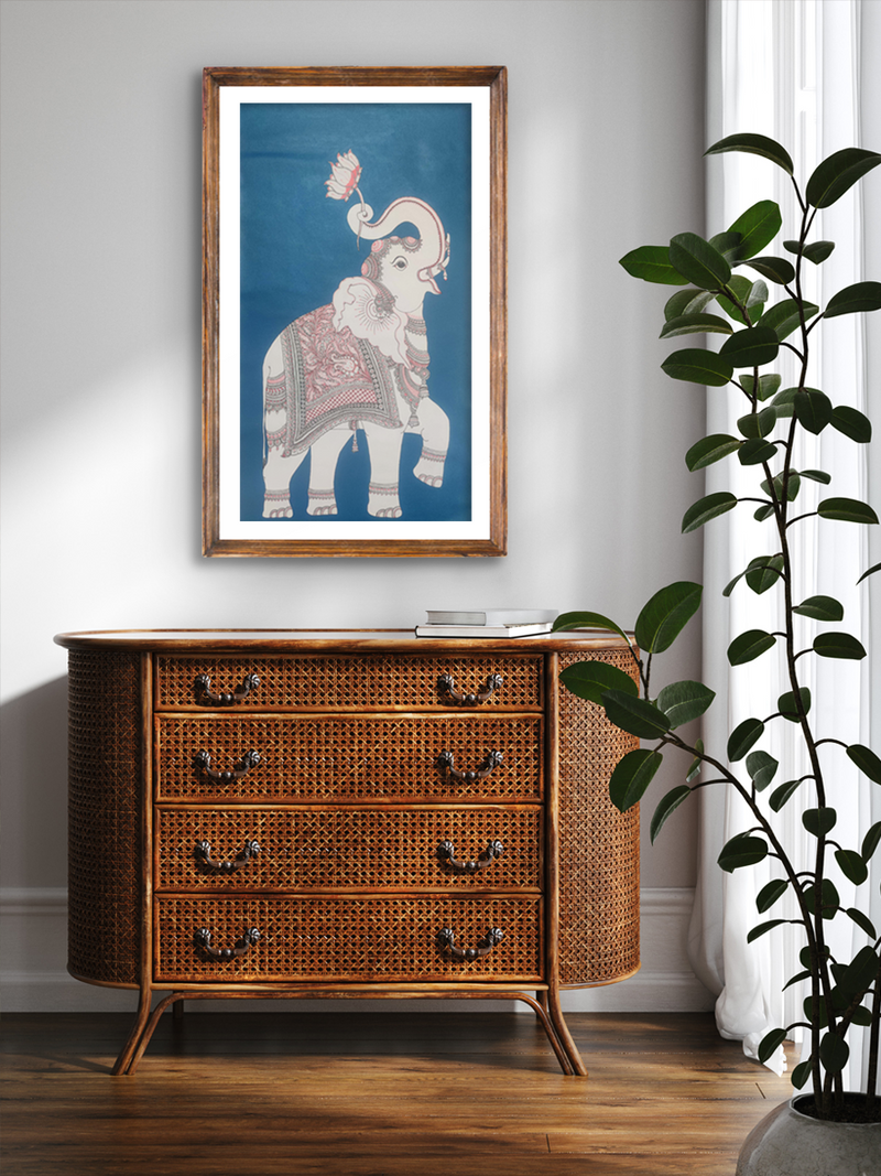 Elephant and Lotus Contemporary Kalamkari by Harinath N