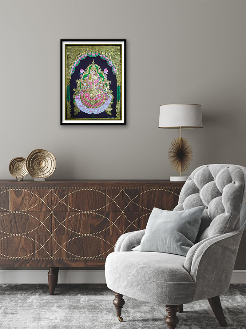 Embodiment of Wealth: A Gilded Portrait of Goddess Lakshmi in Mysore Art by Dr. J Dundaraja