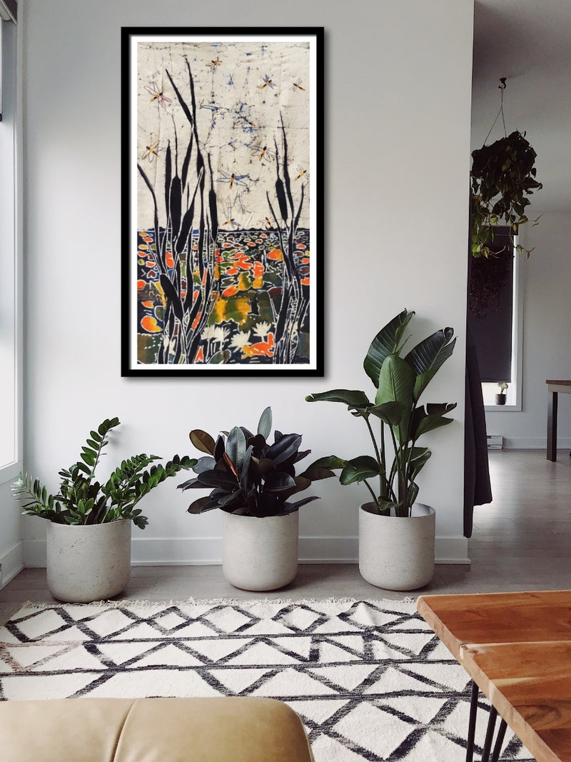 Lotus Pond  in Batik and Kantha by Kartik Manna