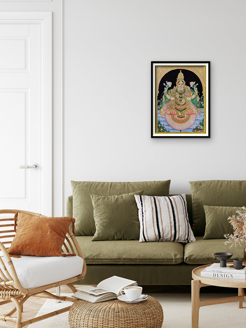 Lotus of Divine Grace: A Mysore Painting Tribute to Goddess Lakshmi by Dr. J Dundaraja