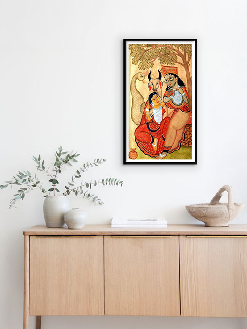 Radha-Krishna's Sacred Shade in Kalighat Art by Bapi Chitrakar
