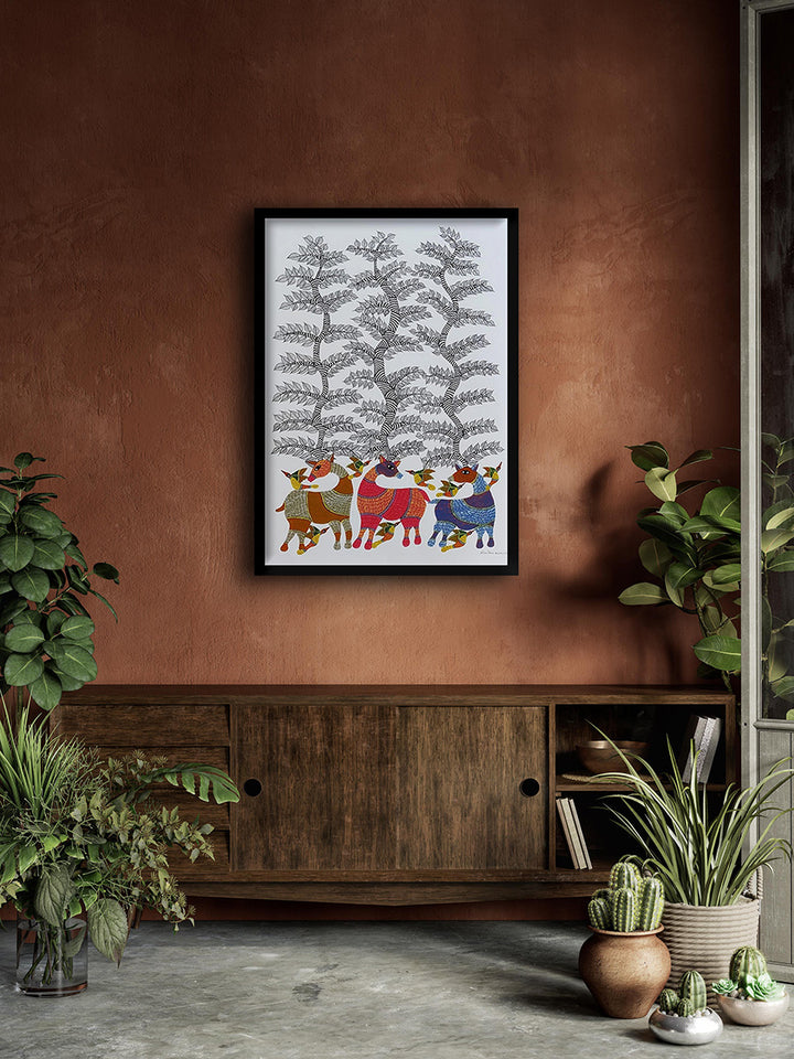 Harmonious Nature: Trees and Deer in Gond by Saroj Venkat Shyam Thumbnail