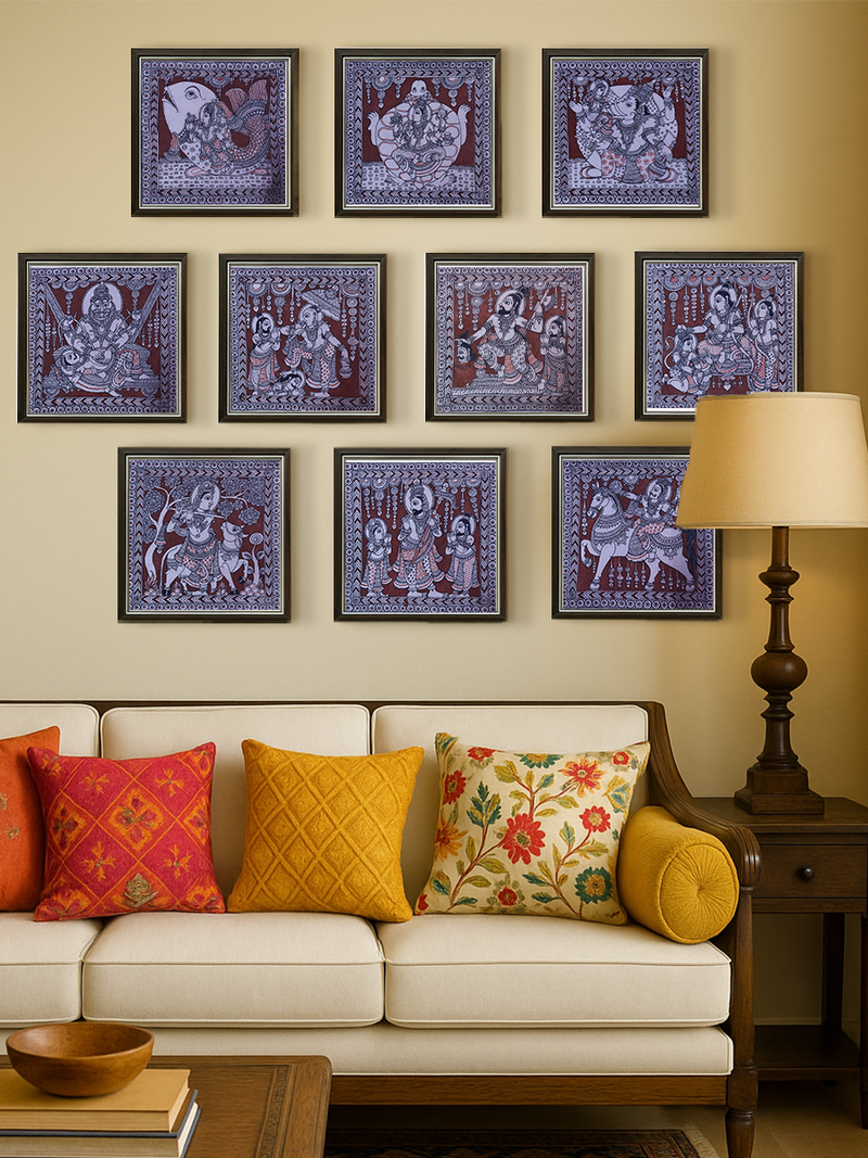 Dashavatar: The Ten Avatars of Vishnu in Kalamkari by Harinath N. for sale