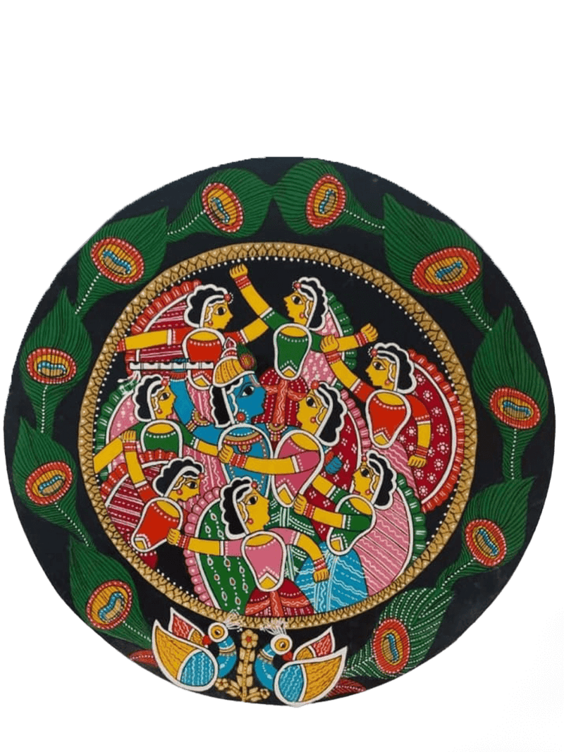 Buy Rasleela Krishna with Gopis Tikuli round Wall Plates
