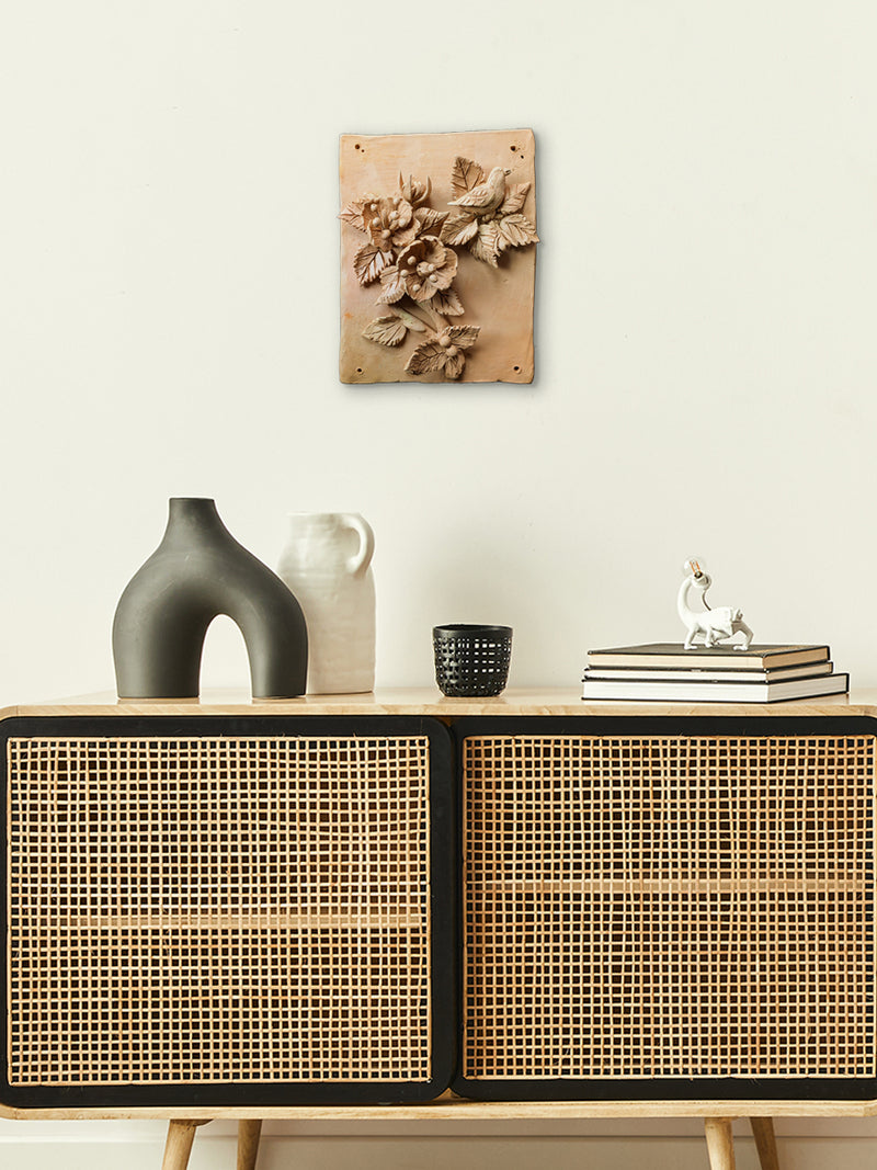 Blossoming Buds and A Bird in Terracotta by Dolon Kundu for sale