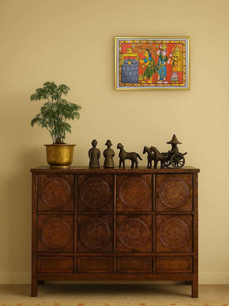 Countryside Women:Feminine Grace In Cheriyal Scroll by Sai Kiran for Sale