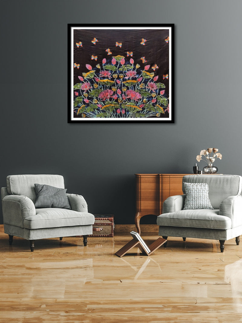  Lotuses and butterflies in Batik and Kantha by Kartik Manna