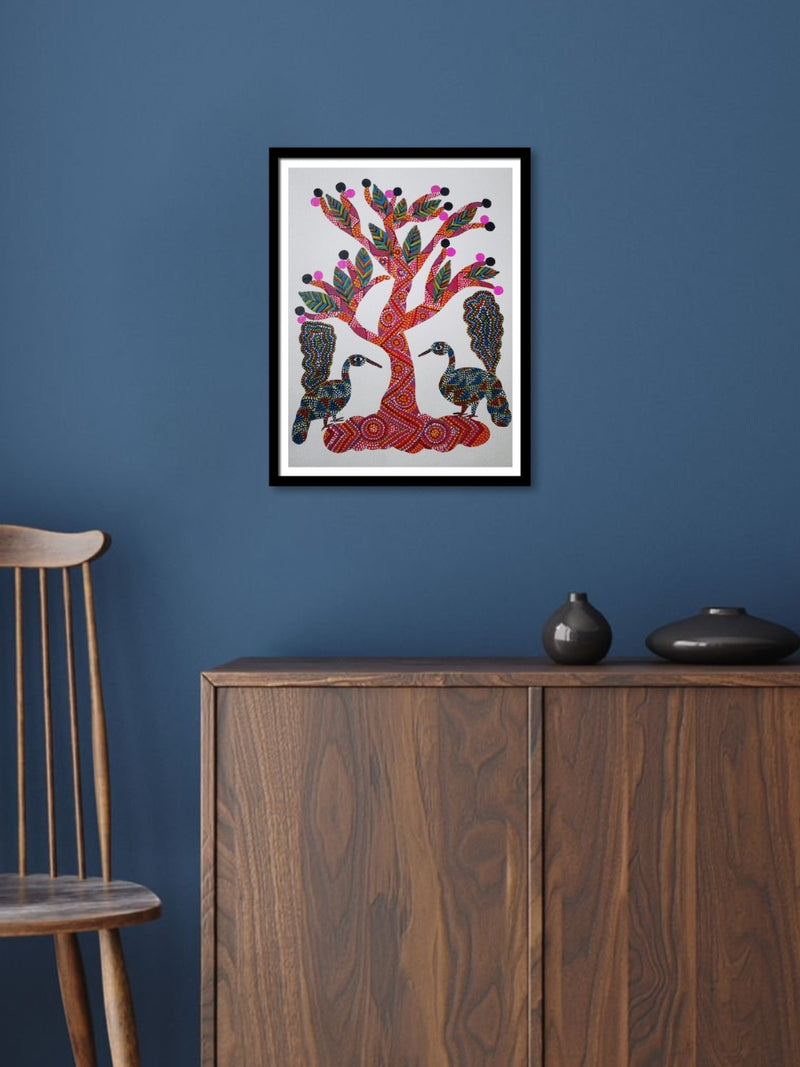 Peacocks and Tree in Bhil by Shersingh Bhabor