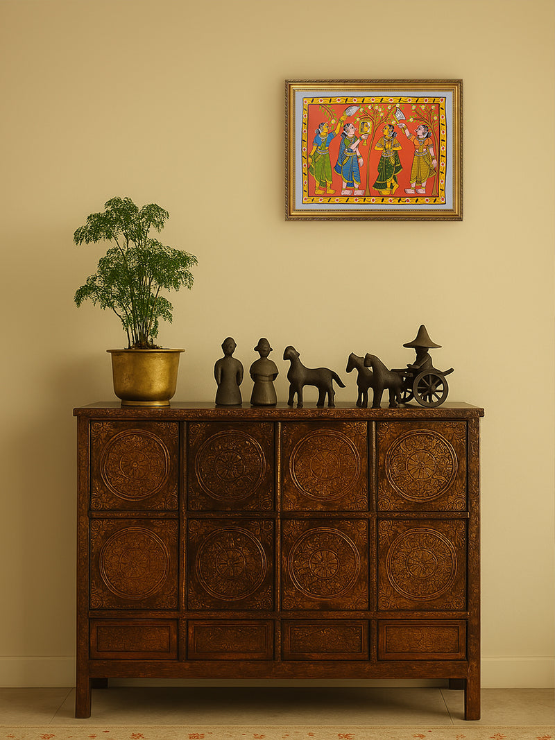 Reflecting Beauty: The Graceful Women in Cheriyal Scroll by Sai Kiran for Sale