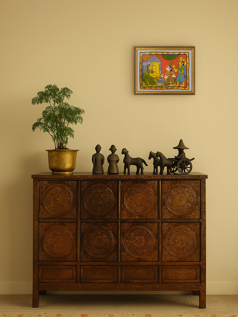 Women at Work: A Rural Life Scene In Cheriyal Scroll by Sai Kiran for Sale