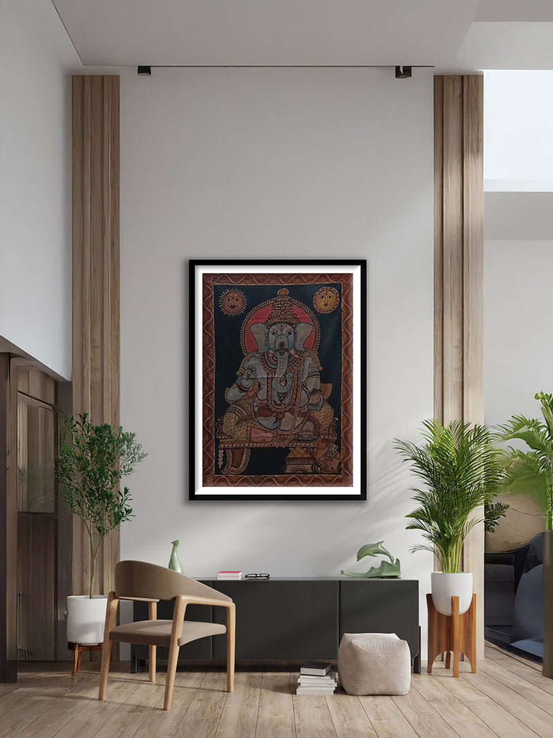 Lord Ganesha In kalamkari by Kanukurthi Guna Sekhar Sai painting for Sale