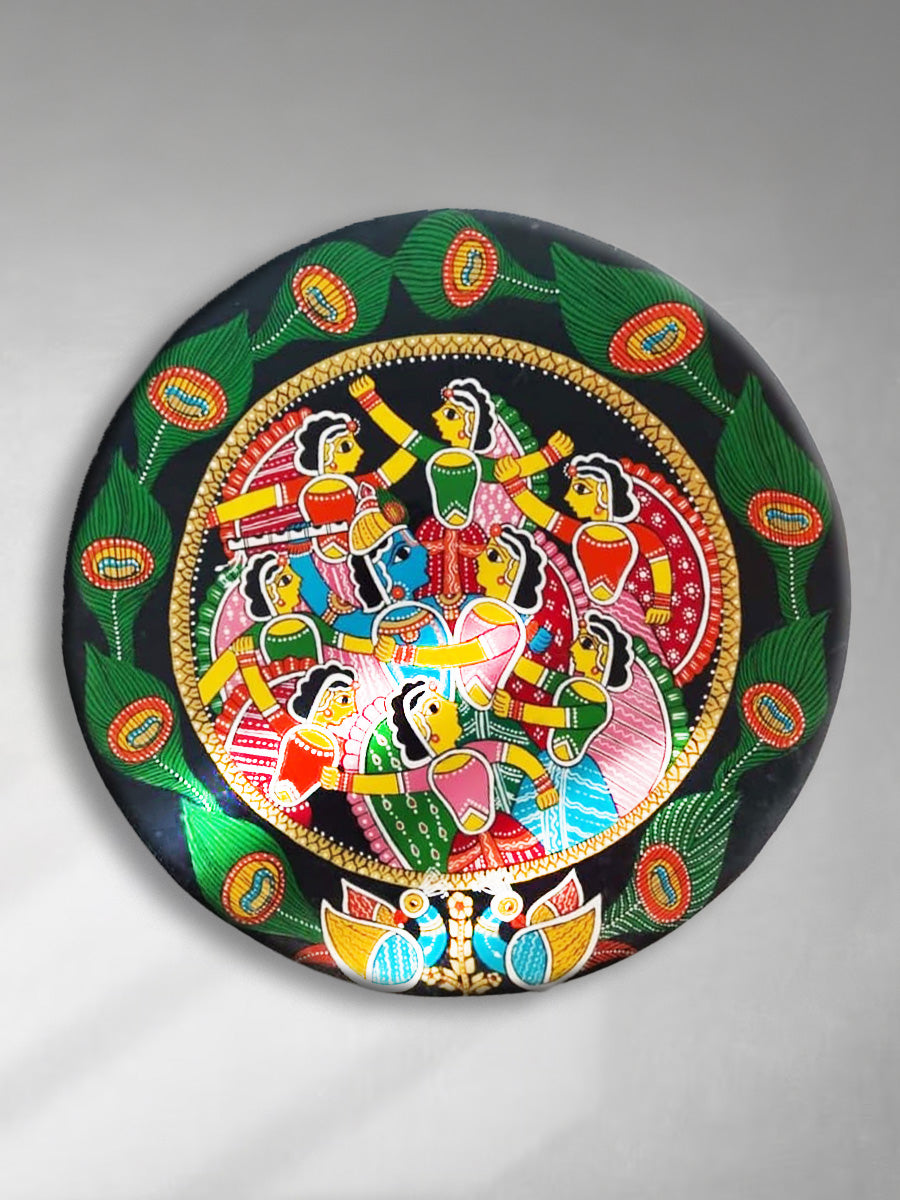 Rasleela Krishna with Gopis Tikuli round Wall Plates for Sale