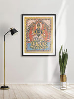 Sacred Blooms: Lakshmi's Grace on the Lotus Throne, Kalamkari Painting by Siva Reddy for sale