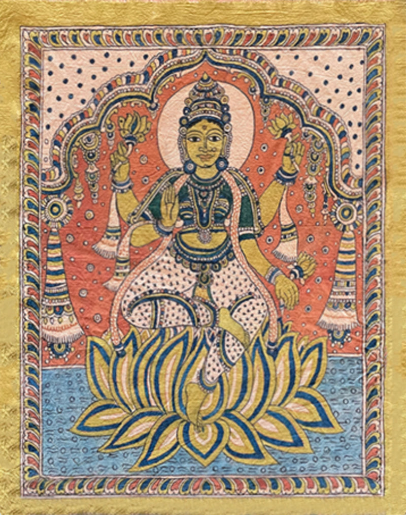 Shop Sacred Blooms: Lakshmi's Grace on the Lotus Throne, Kalamkari Painting by Siva Reddy
