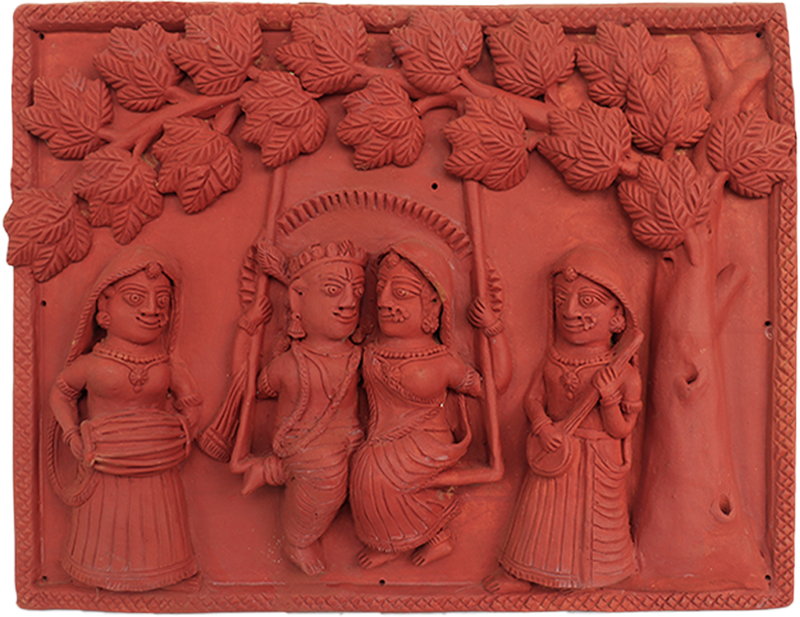 Buy Radha-Krishna seated on a swing: Terracotta by Dinesh Molela