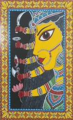 Order Online Maa Durga with five hands in Tikuli paintings by Ashok Kumar at memeraki.com