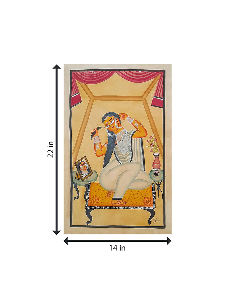 Buy Reflections of Elegance: A Serene Portrait A Khalighat Painting by Sonali Chitrakar