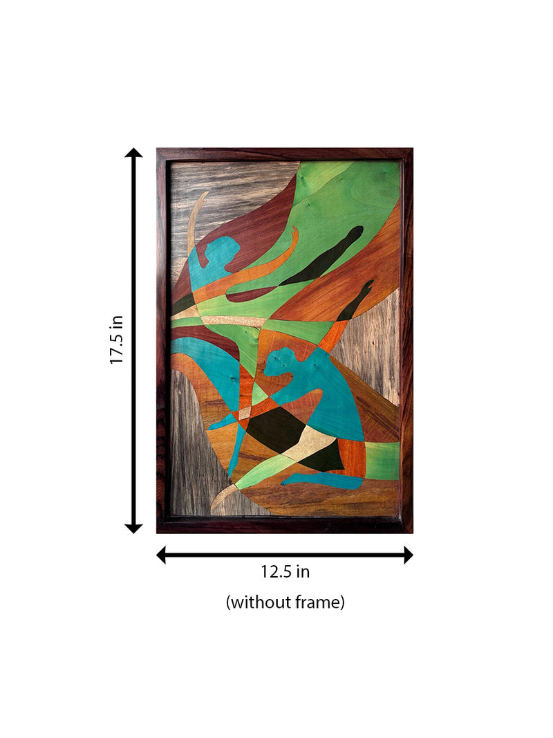 2 womens Dancing in Wood Inlay by Mohan Kumar Painting