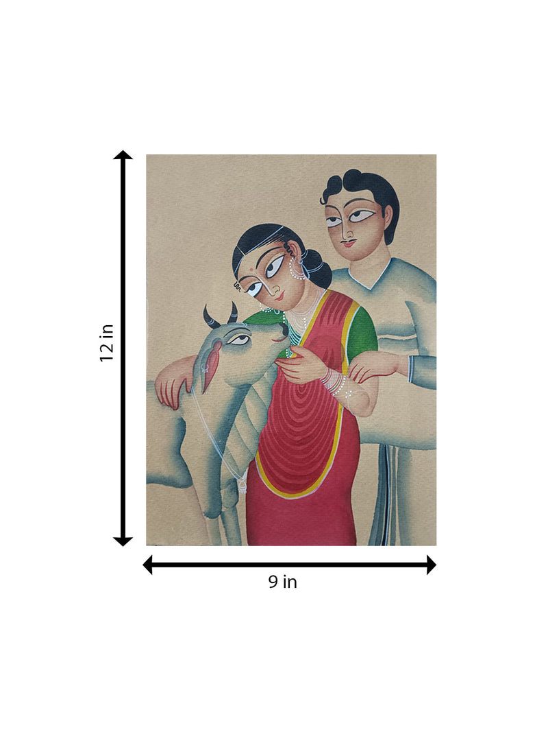 A couple with cow In Kalighat by Anwar Chitrakar