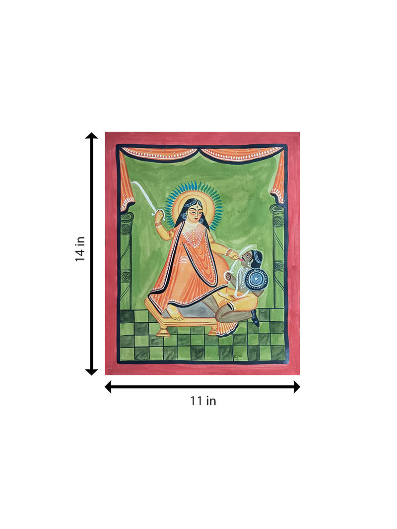 Bagalamukhi Pulling the tongue of an asura in Kalighat by Manoranjan Chitrakar for Sale